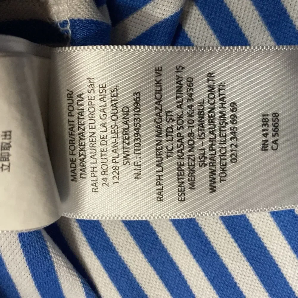 Ralph Lauren Polo Shirt Mens S Blue White Striped Pro Fit Short Sleeve Cotton